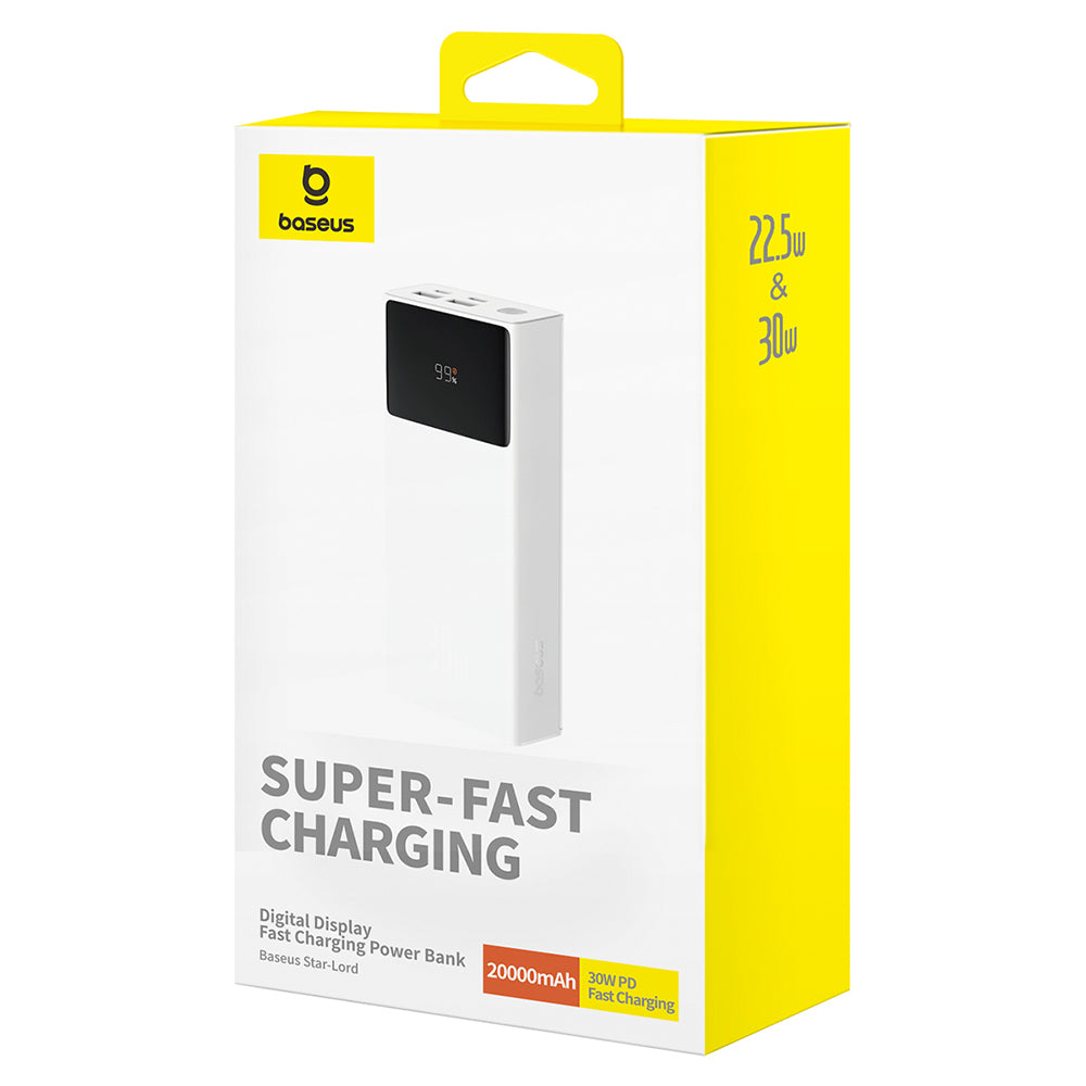 Baseus Star Lord External Battery, 20000mAh, 30W, QC + PD, 1 x USB-C - 2 x USB-A, White P10022904213-00