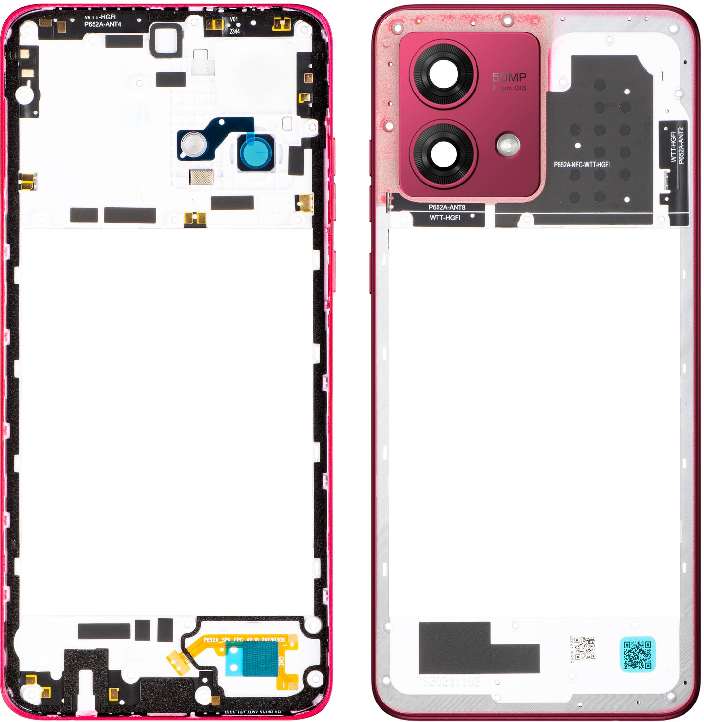 Motorola Moto G84 Middle Housing, Red (Viva Magenta), Service Pack 5S58C23328