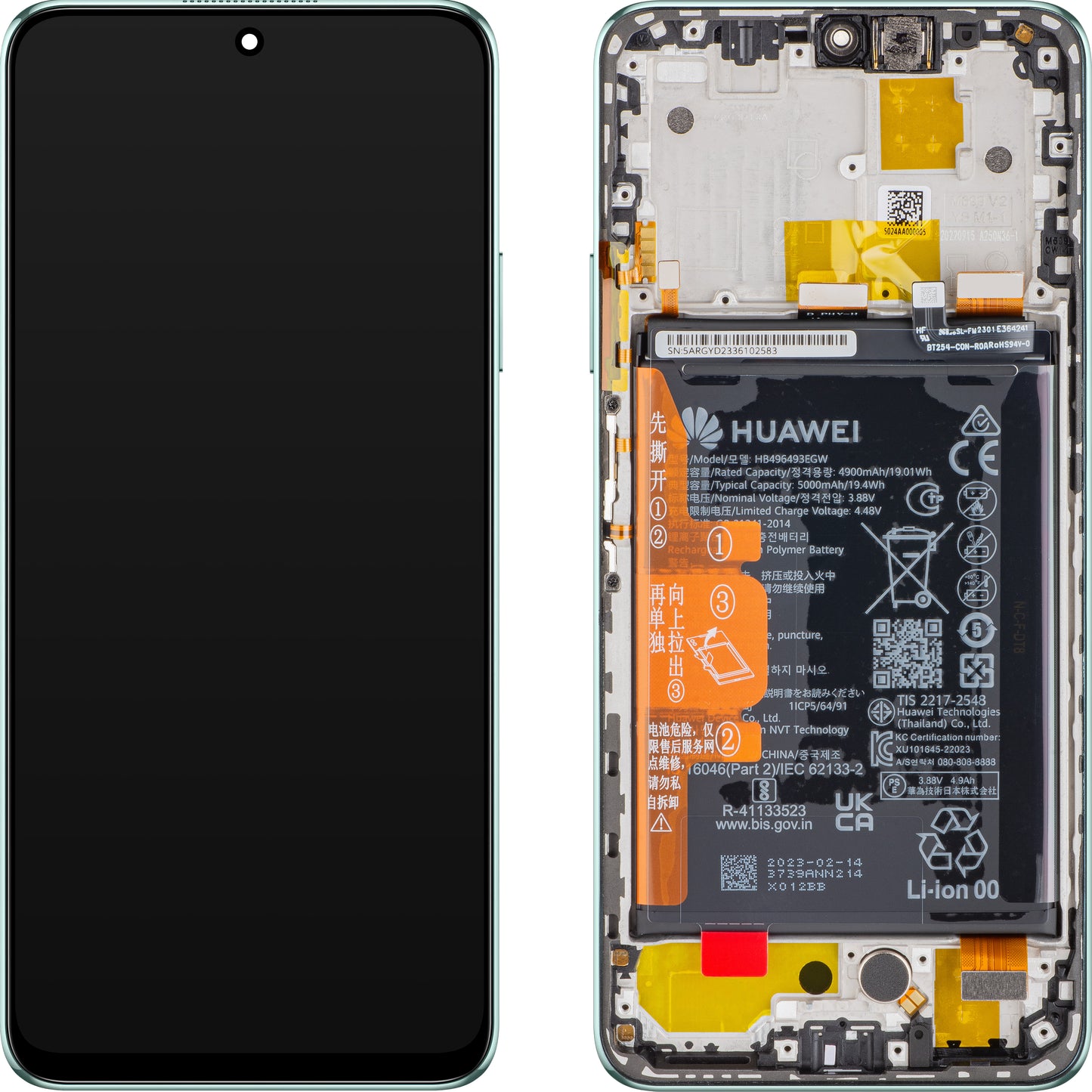 Touchscreen Display Huawei nova Y90, with Frame and Battery, Emerald Green, Service Pack 02355ARG