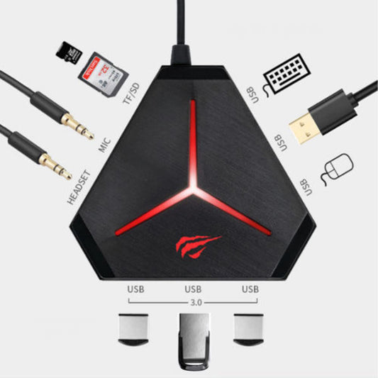 HAVIT H95 USB Hub, 10in1, Black