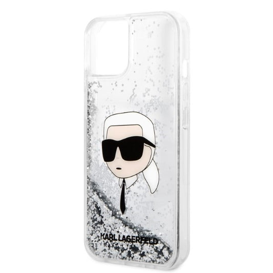 Case for Apple iPhone 14 Plus, Karl Lagerfeld, Glitter Karl's Head, Silver