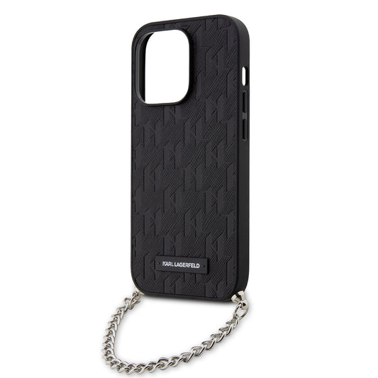 Case for Apple iPhone 14 Pro, Karl Lagerfeld, Saffiano Monogram Chain, Black