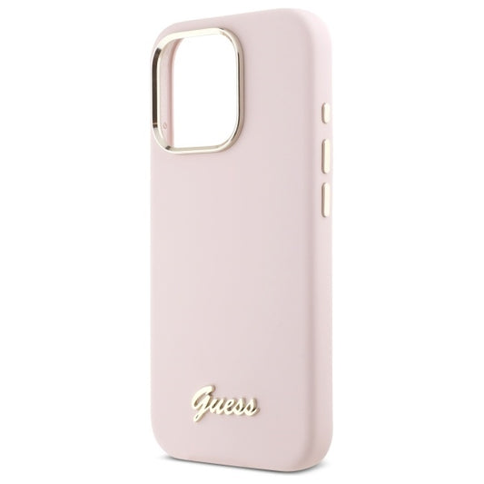 Case for Apple iPhone 16 Pro Max, Guess, Script Metal Logo & Frame, Light Pink