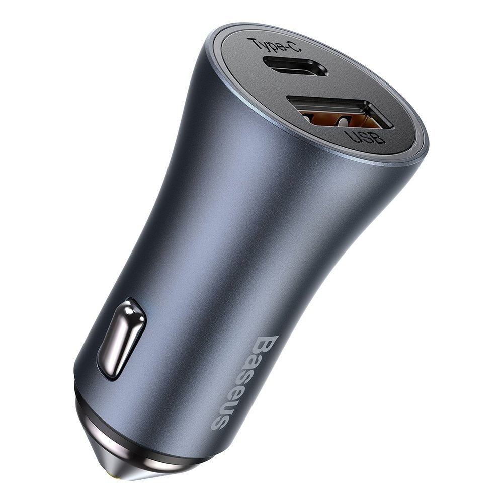 Car Charger with Lightning Cable Baseus Golden Contactor, 40W, 3A, 1 x USB-A - 1 x USB-C, Grey TZCCJJD-B0G