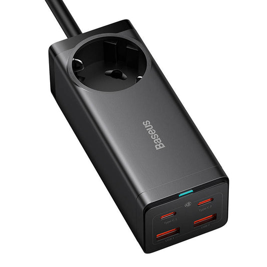 Network Charger Baseus GaN3 Pro PowerStrip, 100W, 5A,2 x USB-A - 2 x USB-C - 1 x Schuko, Black PSZM000401 PSZM000401