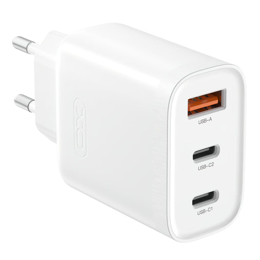 Network Charger XO Design L117, 45W, 3A, 1 x USB-A - 2 x USB-C, White