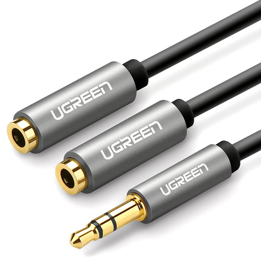 Audio Splitter Adapter 3.5mm - 2 x 3.5mm UGREEN AV123 2in1, 0.2m, Gray