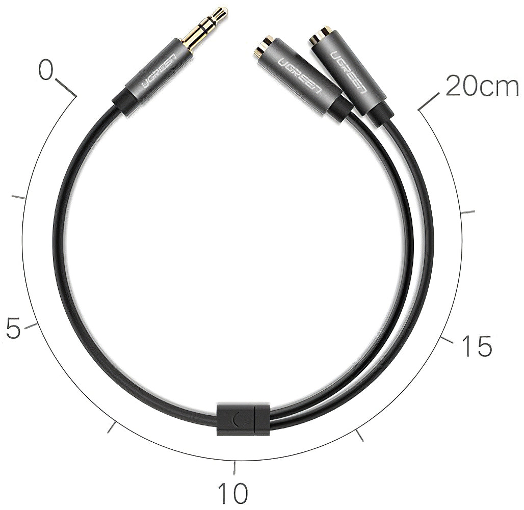 Audio Splitter Adapter 3.5mm - 2 x 3.5mm UGREEN AV123 2in1, 0.2m, Gray