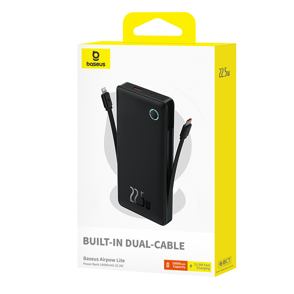 Baseus Airpow Lite External Battery, 10000mAh, 22.5W, QC + PD, 1 x Lightning - 1 x USB-A - 2 x USB-C, Black P10067501123-00