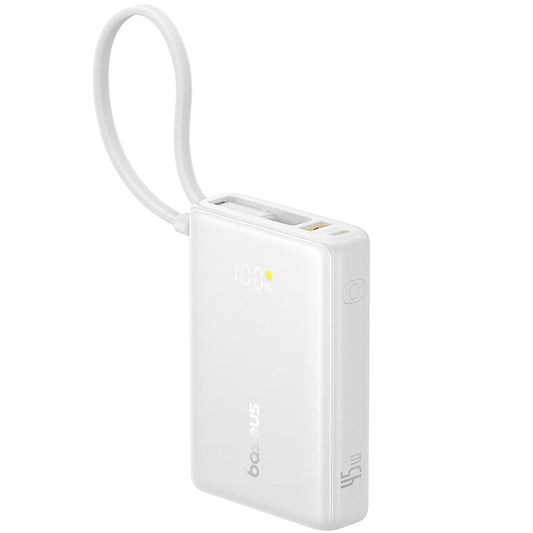 Baseus PicoGo External Battery, 10000mAh, 45W, QC + PD, 1 x USB-A - 2 x USB-C, White P10076803213-00