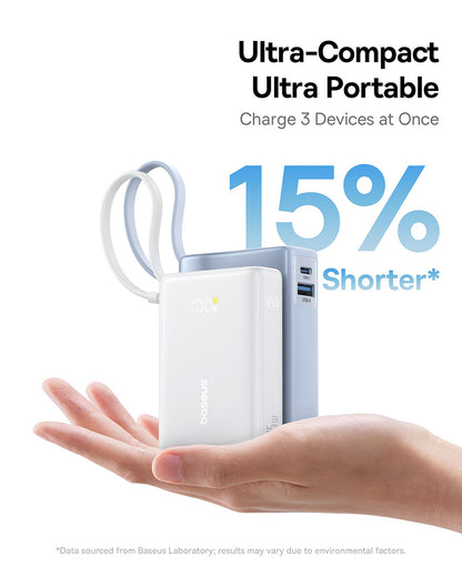 Baseus PicoGo External Battery, 10000mAh, 45W, QC + PD, 1 x USB-A - 2 x USB-C, White P10076803213-00