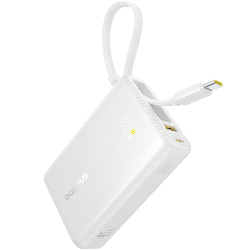 Baseus PicoGo External Battery, 10000mAh, 45W, QC + PD, 1 x USB-A - 2 x USB-C, White P10076803213-00