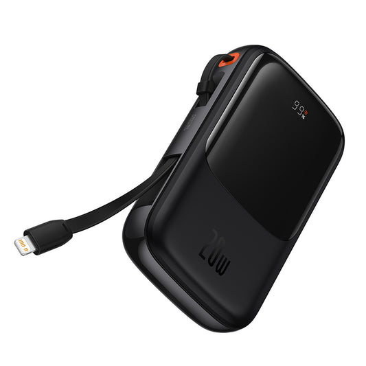 Baseus Qpow Pro External Battery, 20000mAh, 20W, QC + PD, 1 x Lightning - 1 x USB-A - 1 x USB-C, Black PPQD040001