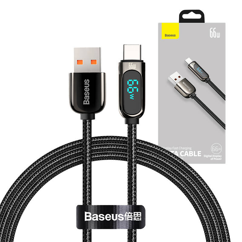 Data and Charging Cable USB-A - USB-C Baseus Display Fast Charging, 66W, 1m, Black CASX020001 CASX020001 
