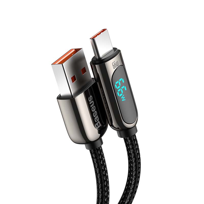 Data and Charging Cable USB-A - USB-C Baseus Display Fast Charging, 66W, 1m, Black CASX020001 CASX020001 