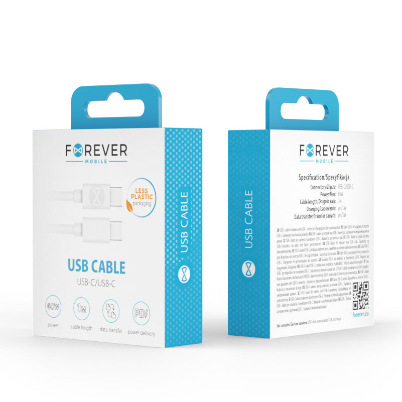USB-C Data and Charging Cable - USB-C Forever, 60W, 1m, White