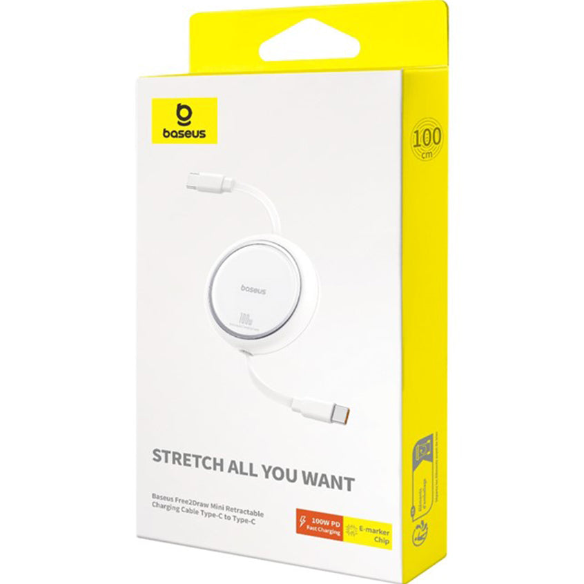 USB-C Data and Charging Cable - USB-C Baseus Free2Draw Mini Retractable, 100W, 1m, White P10364500211-00