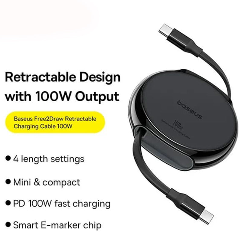 USB-C Data and Charging Cable - USB-C Baseus Pathfinder Retractable, 100W, 1m, Black P10368400111-00