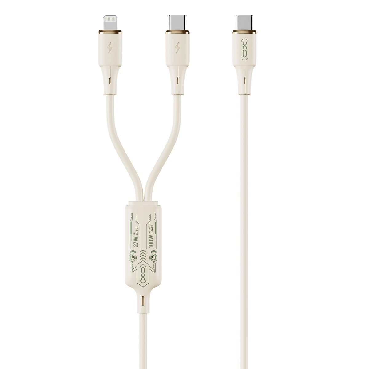 USB-C - Lightning / USB-C Charging Cable XO Design NB-Q262 2in1, 100W, 1.2m, Beige