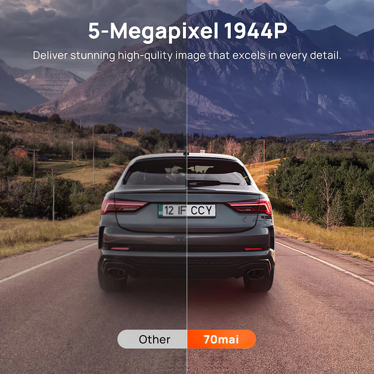 Front and Rear Car Camera 70mai Dash Cam A510, 3K, GPS, Wi-Fi, 2-inch Display
