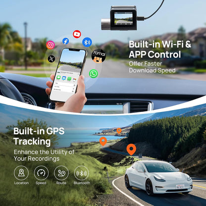 Front and Rear Car Camera 70mai Dash Cam A510, 3K, GPS, Wi-Fi, 2-inch Display