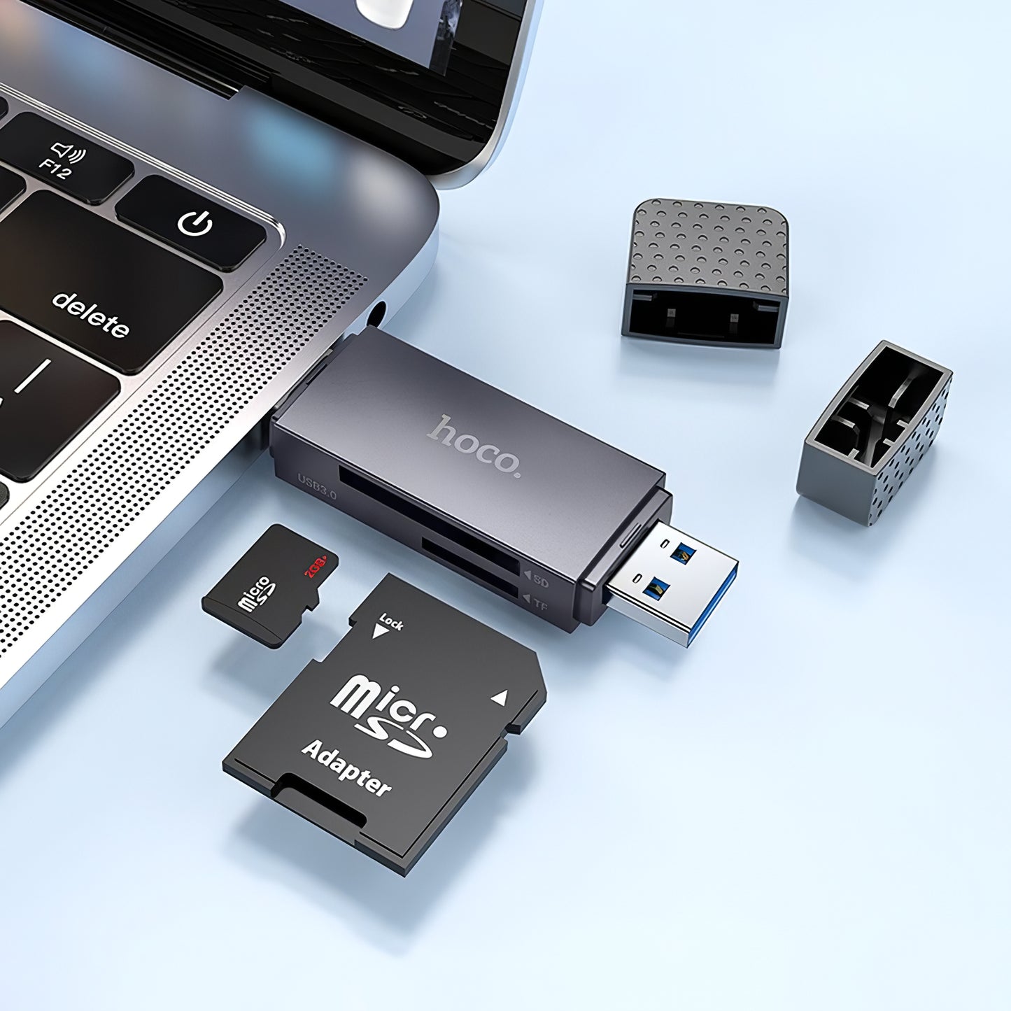 Čítačka kariet USB / USB-C HOCO HB45, SD - microSD, USB 2.0, sivá 