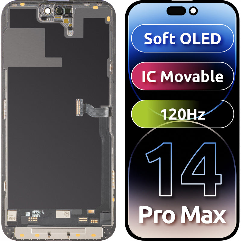 MP Touchscreen Display compatible with Apple iPhone 14 Pro Max, with Frame, Soft OLED IC Movable 120Hz FHD Version, Black