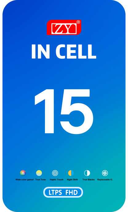 ZY Touchscreen Display for Apple iPhone 15, with Frame, LCD In-Cell IC Movable, Black 