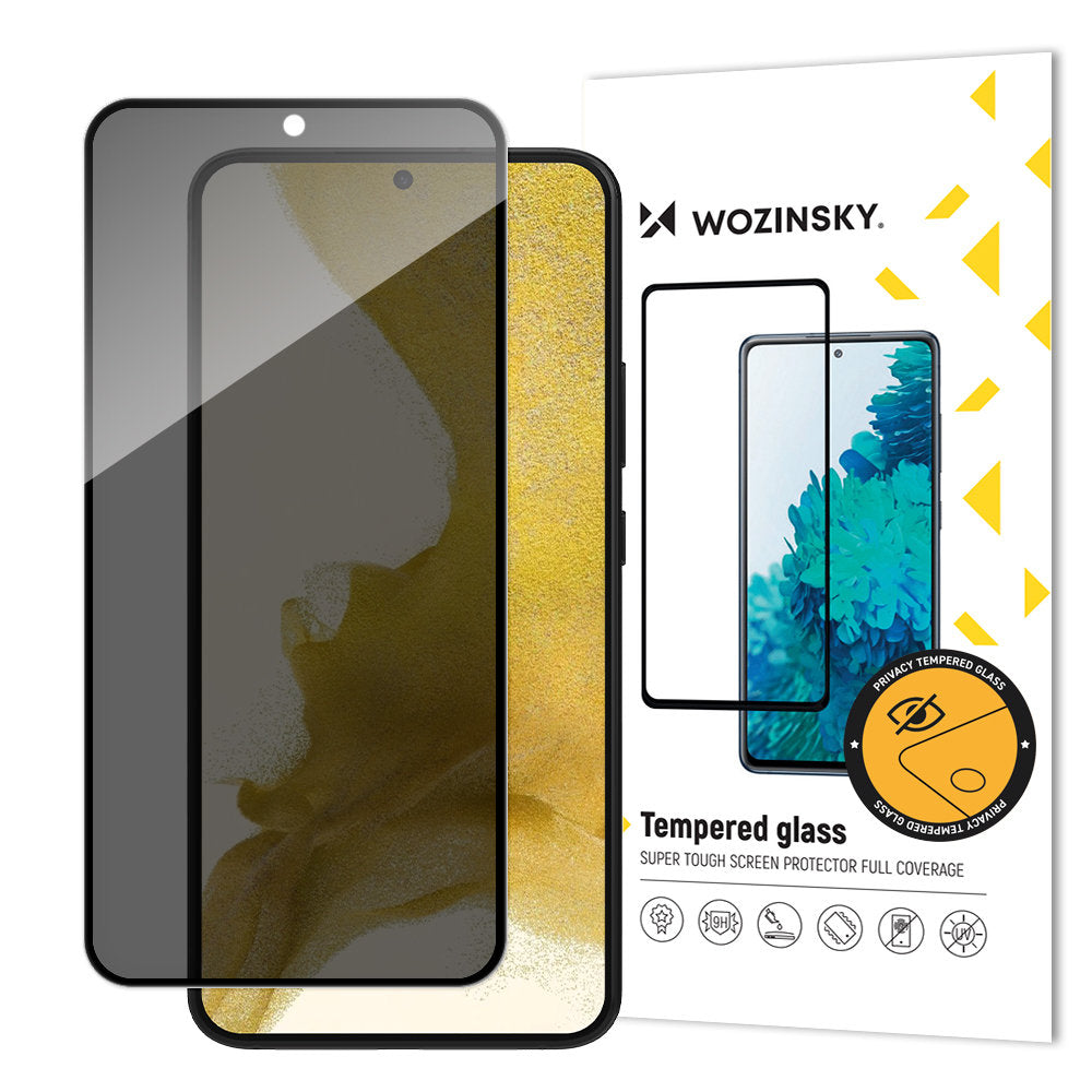 Screen Privacy WZK AntiSpy Screen Protector for Samsung Galaxy S22 5G S901, Glass Shield, Full Glue 