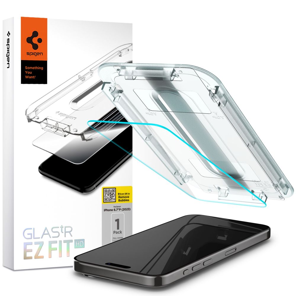 Spigen EZ FIT Screen Protector for Apple iPhone 15 Pro Max, Glass Shielded, Full Glue, 2.5D AGL06878 AGL06878 