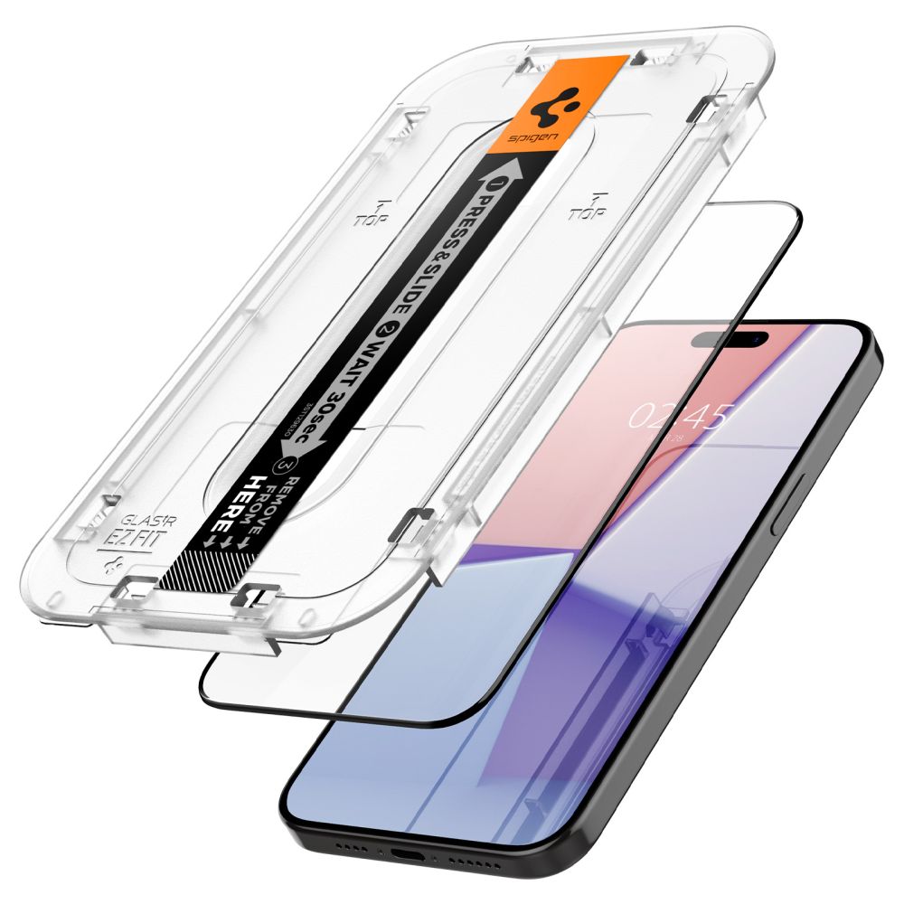Spigen EZ FIT Screen Protector for Apple iPhone 15, Shielded Glass, Full Glue, 2.5D, Case Friendly, Black AGL06908 AGL06908 