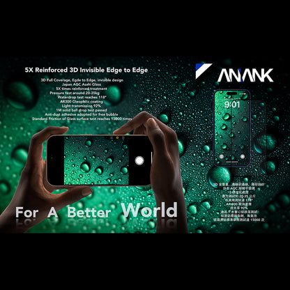 Anank 5X Reinforced Invisible Screen Protector for Apple iPhone 17 Air, Tempered Glass, Full Glue, 3D, Black