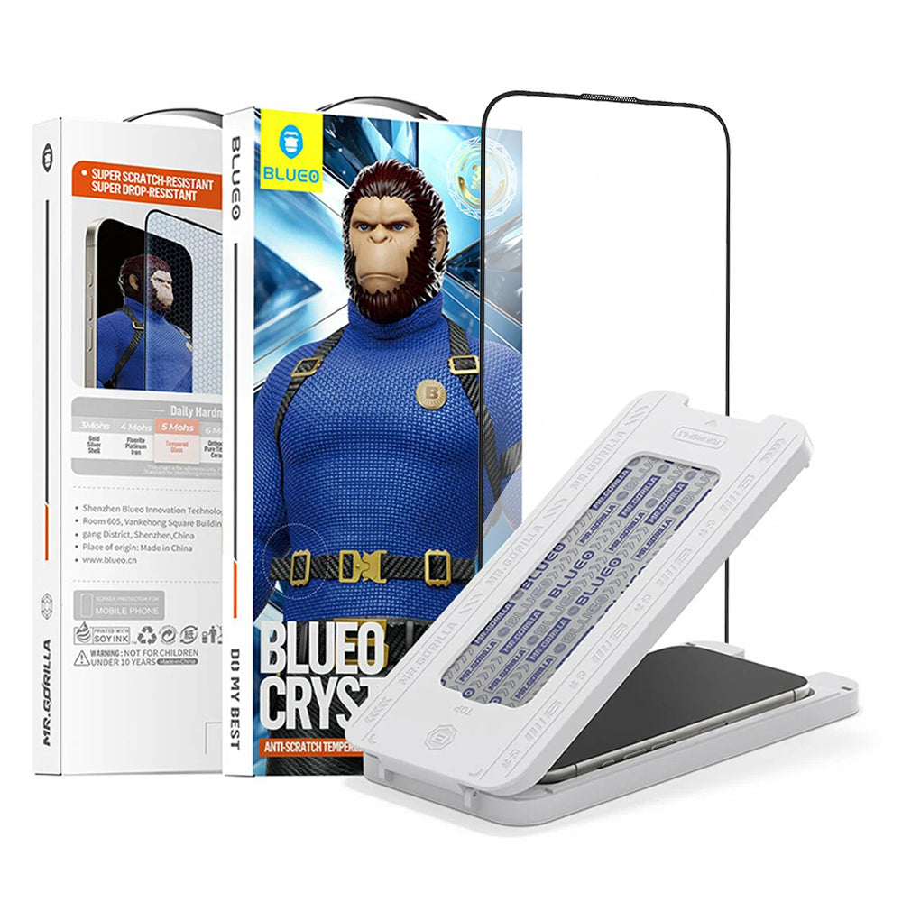 Blueo Crystal Anti-Scratch Screen Protector Applicator for Apple iPhone 17 Air, Tempered Glass, Full Glue, Black