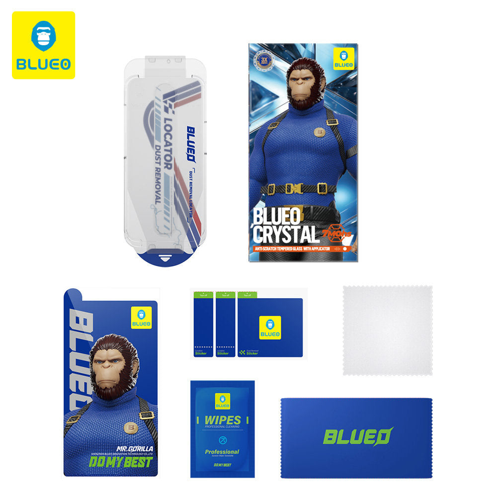 Blueo Crystal Anti-Scratch Screen Protector Applicator for Apple iPhone 17 Pro / 17 / 16 Pro, Tempered Glass, Full Glue, Black