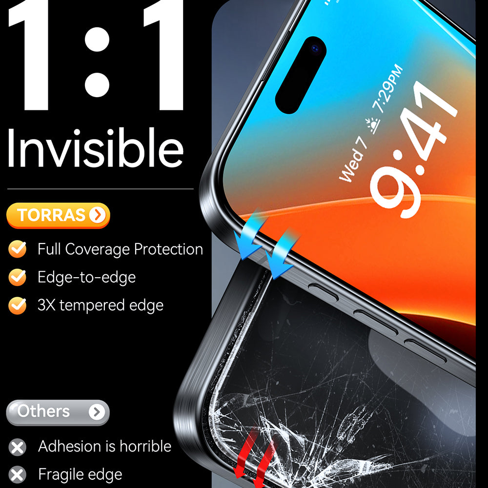 Torras GlassGo Install Master Screen Protector for Apple iPhone 17, Tempered Glass, Full Glue