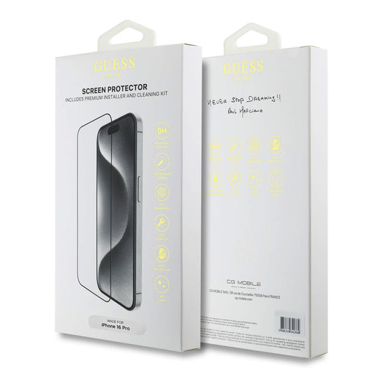 Guess Classic Outline Screen Protector for Apple iPhone 16 Pro, Tempered Glass, Full Glue, 2.5D, Black GUTGP16LBOKGCIT