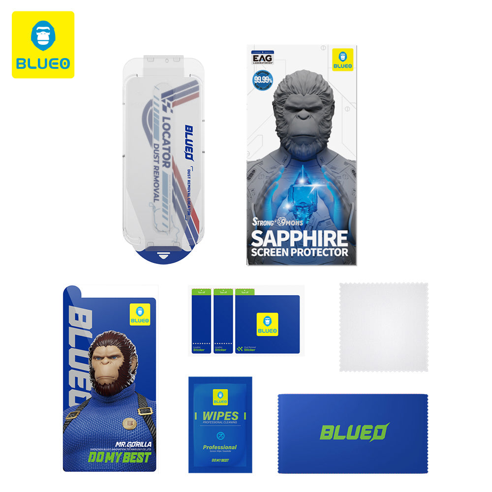 Privacy Screen Protector Blueo Sapphire Applicator Pro for Apple iPhone 17 Pro / 17 / 16 Pro, Tempered Glass, Full Glue