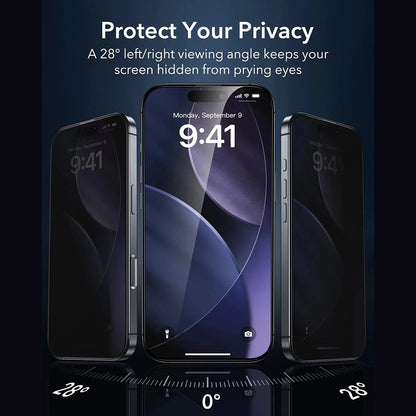 Privacy Screen Protector ESR Armorite UltraFit for Apple iPhone 17 Pro Max, Tempered Glass, Full Glue, Set of 3 Pieces