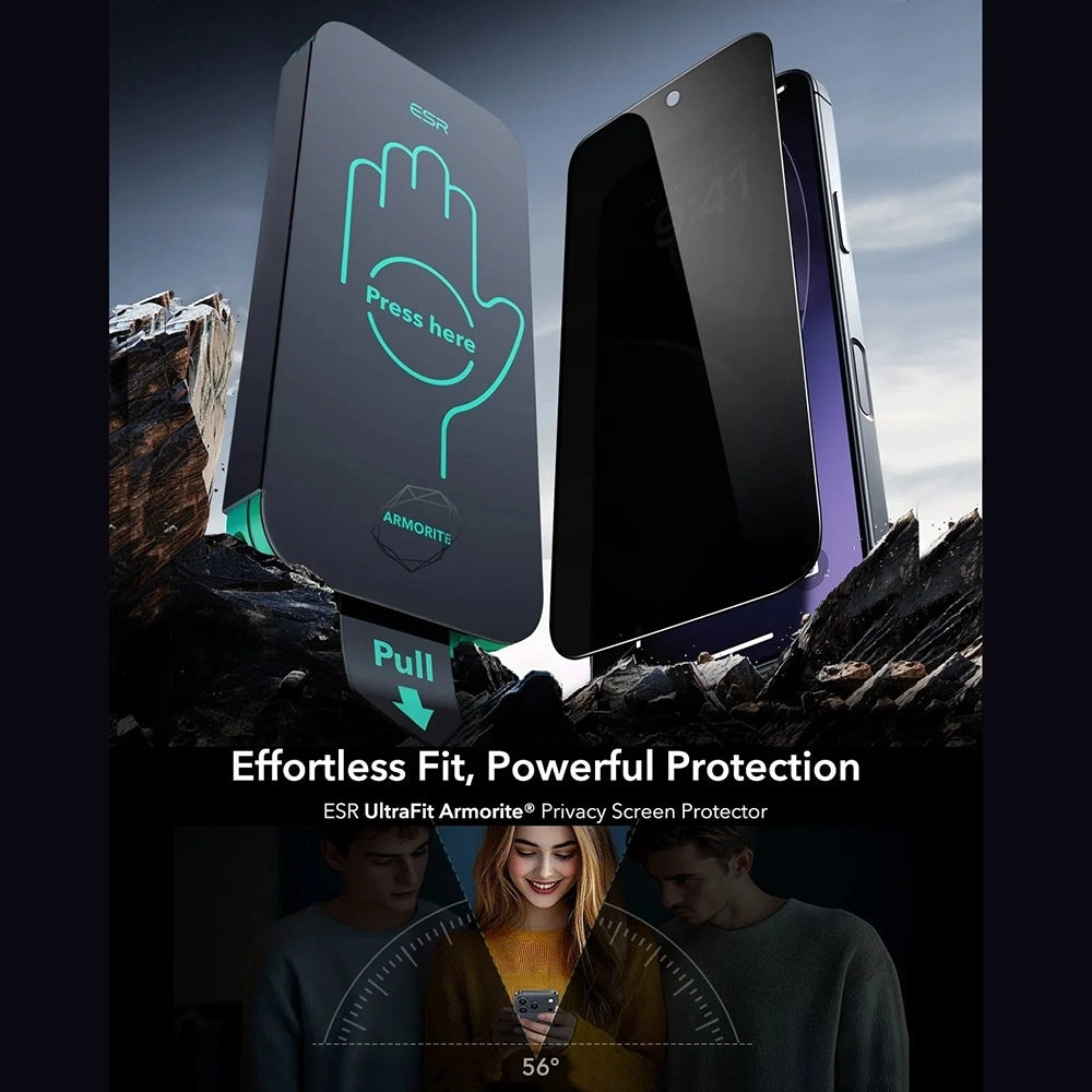Privacy Screen Protector ESR Armorite UltraFit for Apple iPhone 17 Pro Max, Tempered Glass, Full Glue, Set of 3 Pieces