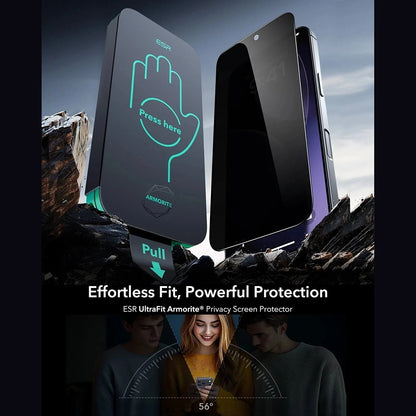 Privacy Screen Protector ESR Armorite UltraFit for Apple iPhone 17 Pro Max, Tempered Glass, Full Glue, Set of 3 Pieces