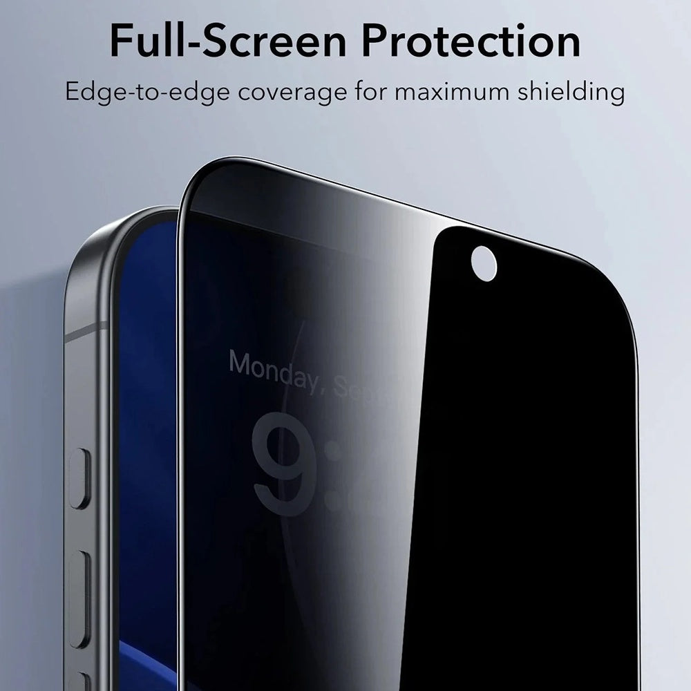 Privacy Screen Protector ESR UltraFit for Apple iPhone 17 / 16 Pro, Tempered Glass, Full Glue, Set of 3 Pieces
