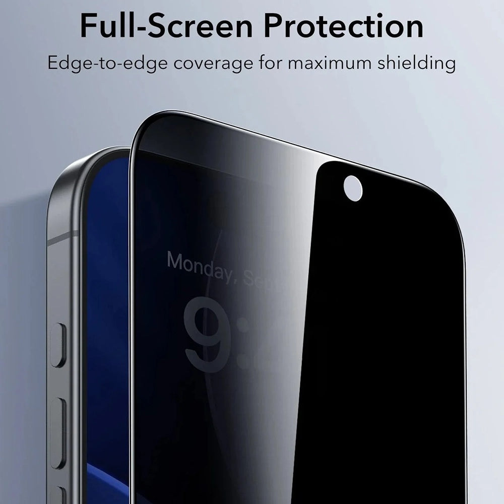 Privacy Screen Protector ESR UltraFit for Apple iPhone 17 Pro, Tempered Glass, Full Glue, Set of 3 Pieces