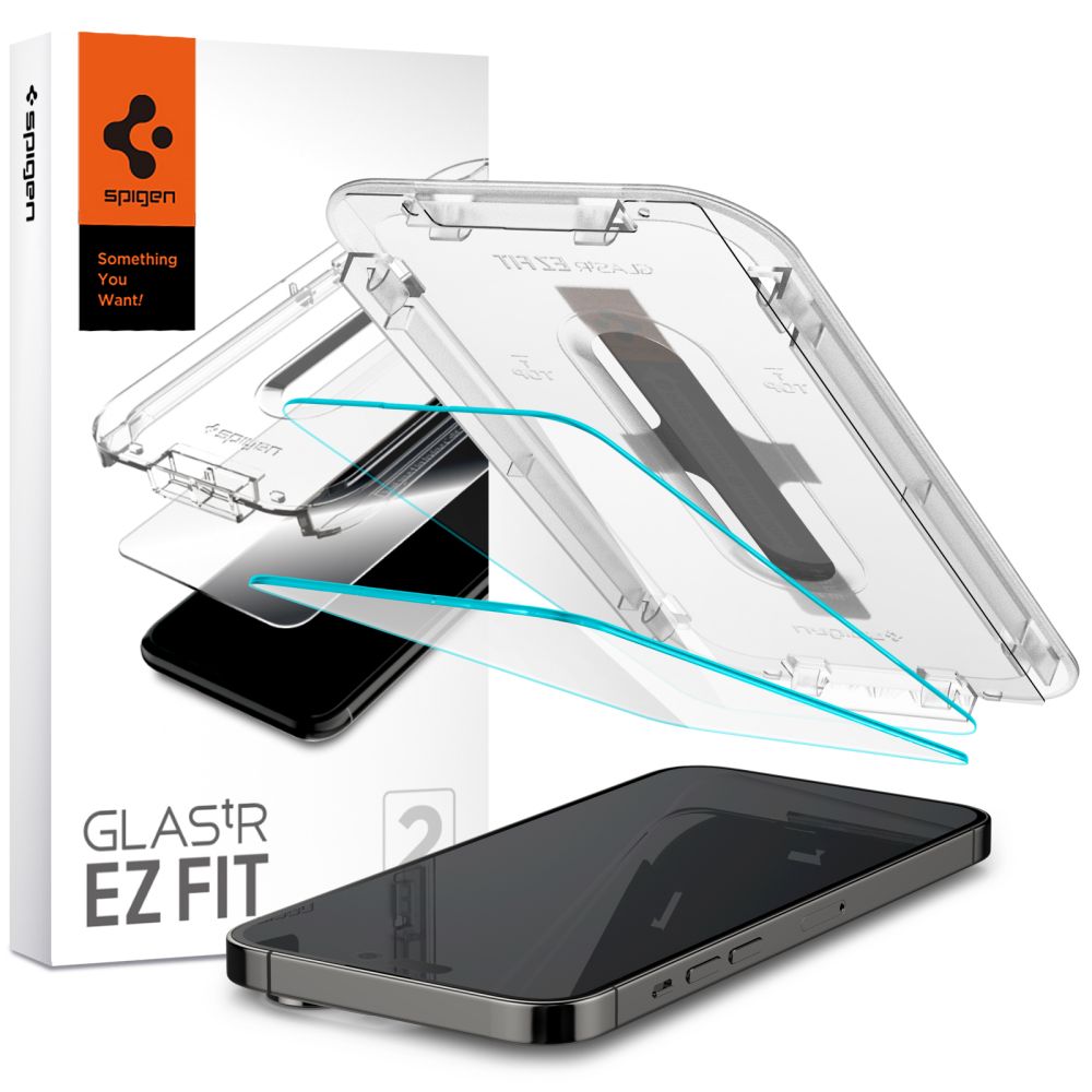 Spigen EZ FIT Screen Protector for Apple iPhone 14 Pro Max, Tempered Glass, Full Glue, Set of 2 pieces AGL05202 AGL05202