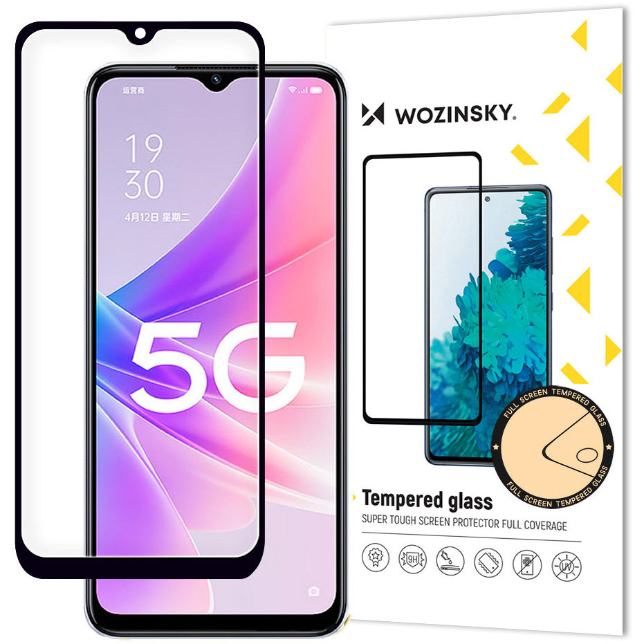 WZK Screen Protector for Oppo A57 4G / A77 4G / A57s / A57e, Glass Shield, Full Glue, Case Friendly, Black