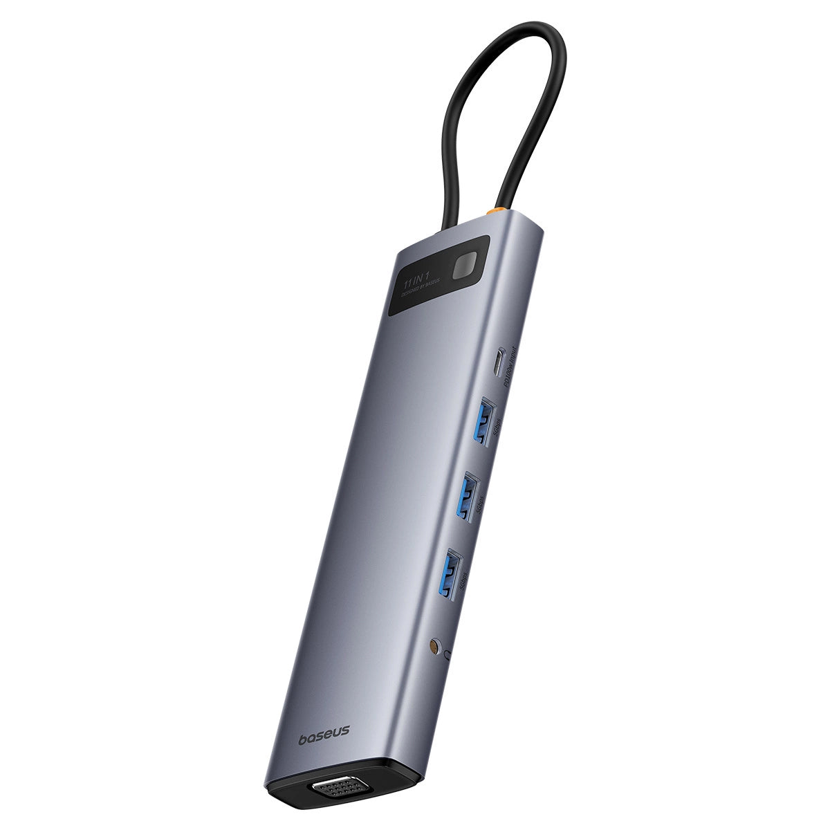 Hub USB-C Baseus Metal Gleam, 1 x USB-C - 3 x USB-A 3.0 - 1 x USB-A 3.0 - 1 x USB-A - 1 x HDMI - 1 x VGA - 1 x 3.5mm jack - 1 x RJ45 - 1 x SD - 1 x microSD, Grey
