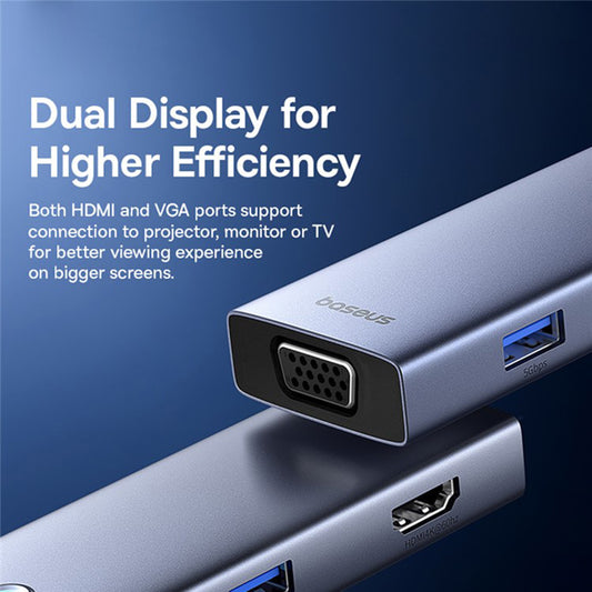 Baseus UltraJoy USB-C Hub, 4 x USB-A 3.0 - 1 x USB-C - 1 x HDMI - 1 x VGA, Gray B00052803811-01