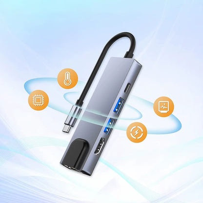 USB-C Techsuit H1 NetBridge Hub, 5in1, Gray