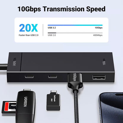 UGREEN CM416 USB-C Hub, 2 x USB-A 3.1 - 2 x USB-C, 0.25m, Black