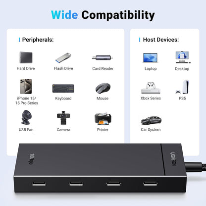 UGREEN CM806 USB-C Hub, 4 x USB-C, 0.5m, Black