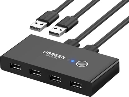 USB Hub UGREEN US216 Two Sharing Switch Box, 4 x USB-A, Black 